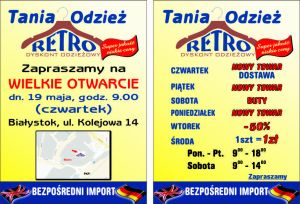 Otwarcie sklepu Retro 19 maj czwartek , godzina 9.00 / Odzież damska -  Białystok - podlaskie - (255274)